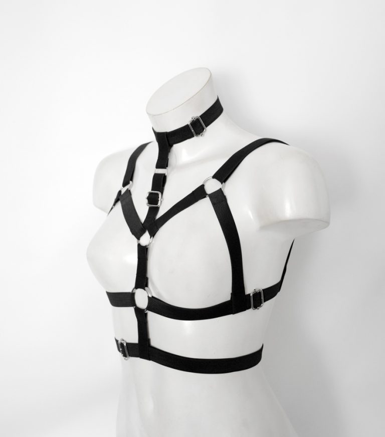 unisex open bust body harness with choker