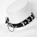 unisex leather choker with ring