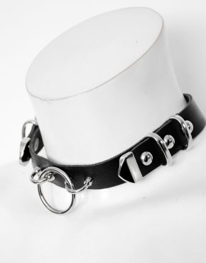 unisex leather choker with ring