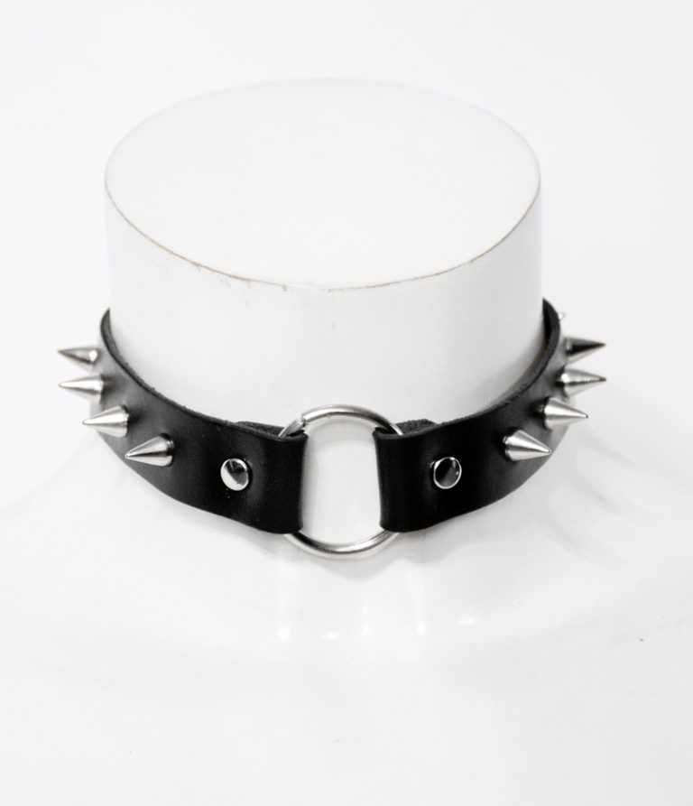 gothic fetish spiked necklace made of genuine leather