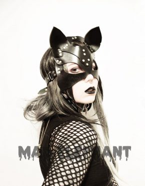 black genuine leather cat mask