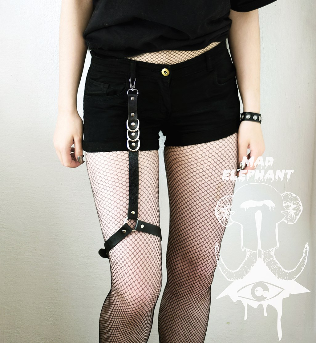 Faux Leather Ring Detail Leg Harness