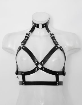 neck collar leather bra made of real leather