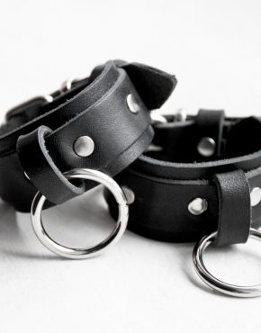 pair of leather o ring cuffs