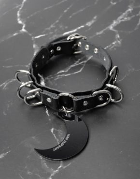 Leather choker with crescent moon pendant