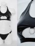 black wetlook satin lingerie set of bra and bikini