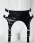 black wet look garter belt harness with garters