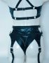 black shiny wetlook lingerie set bikini with garter belt
