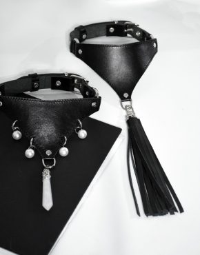 leather neck collars with crystals and leather tassel