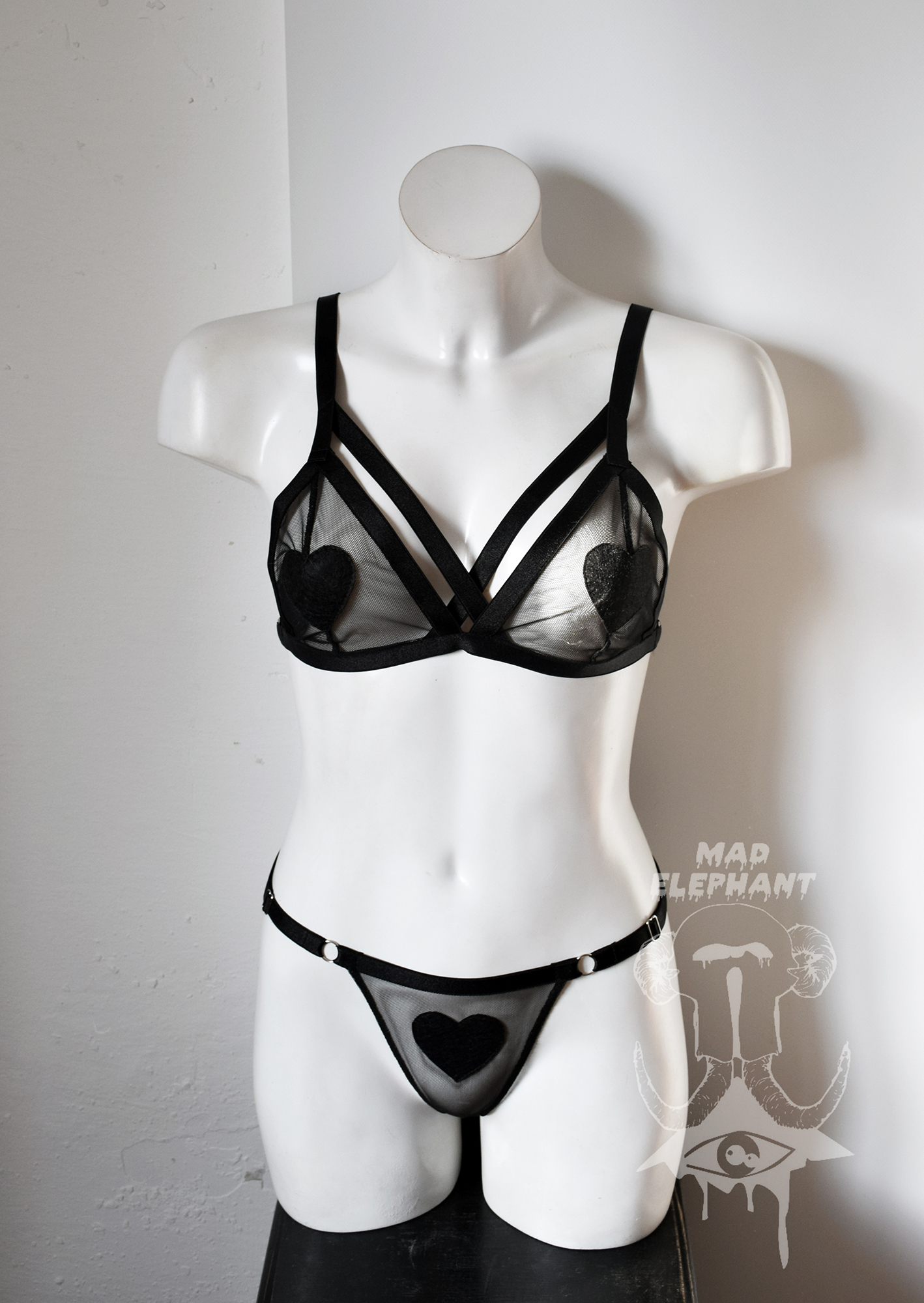 Love & Other Things lingerie set in black mesh