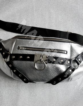 silver leather belt bag