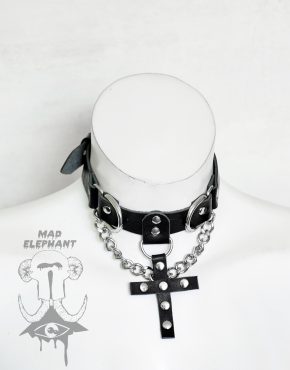 leather choker with cross pendant