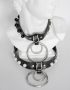 leather neck collar with black and white pearls