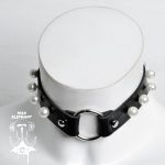 leather ring choker collar with pearls
