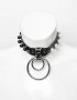 black and white faux pearls on leather choker with ring