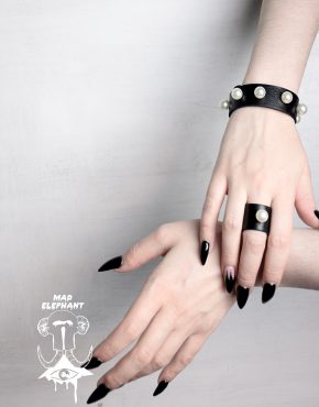 black leather pearl bracelet