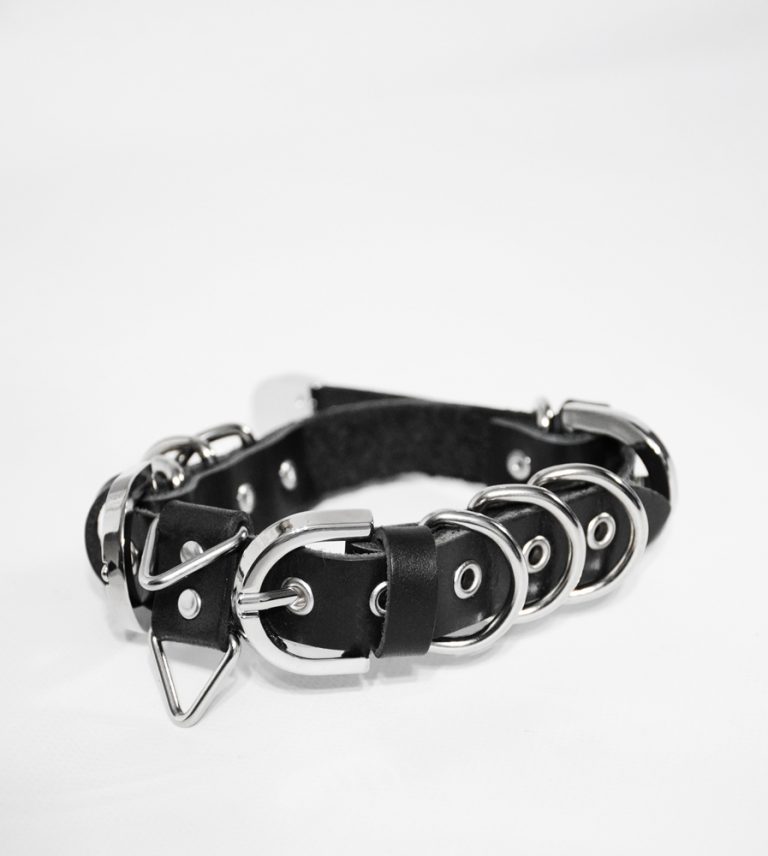 unisex brutal neck collar with d-rings and eyelets genuine leather