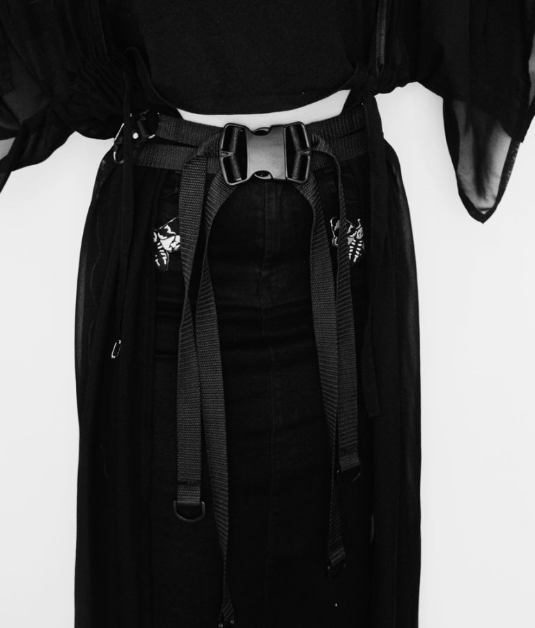 Nylon belt with long black dress