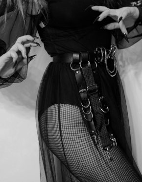 leather belt with sheer clothing