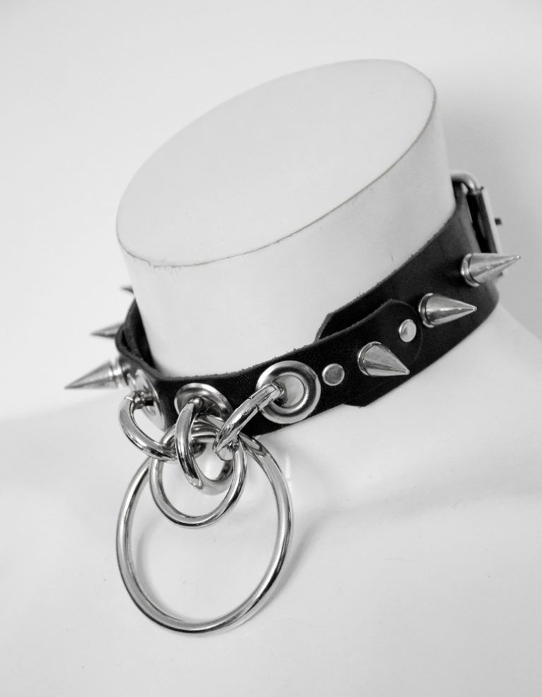 leather spiked neck collar gothic fetish accessory