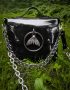 black pvc vinyl bag gothic accessory with chains and moth symbol