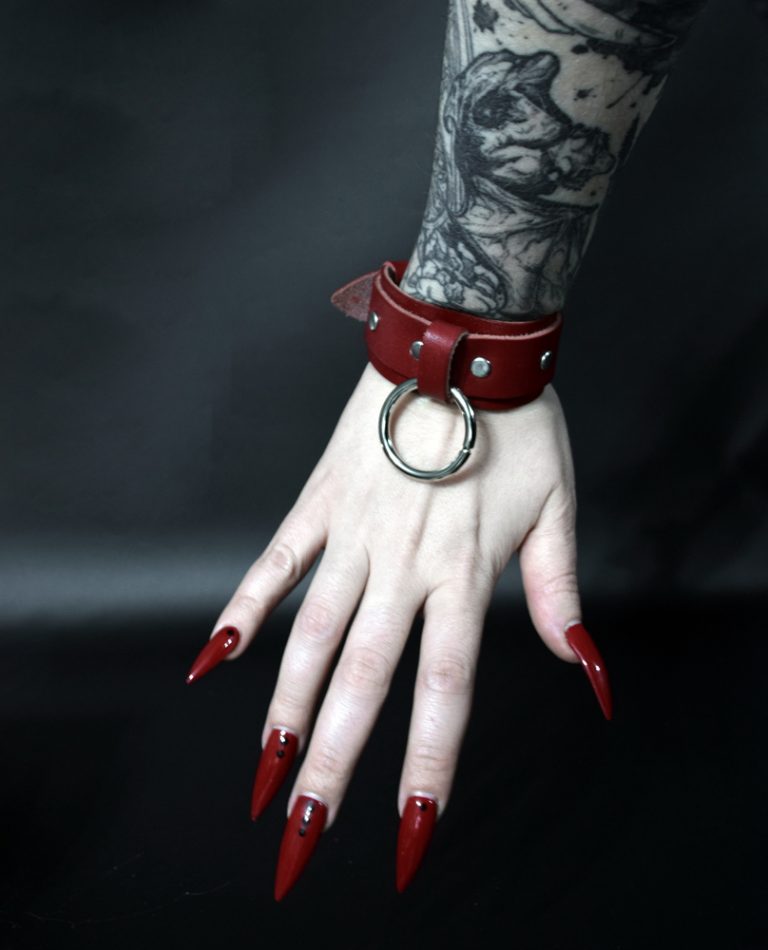 red wine bracelet with ring made of real leather