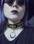 goth girl wearing leather choker with gold metal