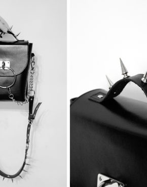 leather bag with spiked shoulder strap
