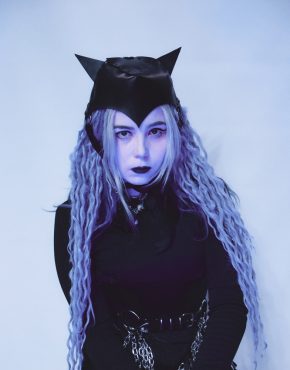 pretty goth girl wearing Black Cat Ears Hat